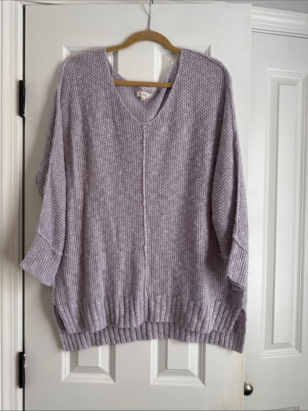 LA MIEL Lavender V-Neck loose Knit Sweater